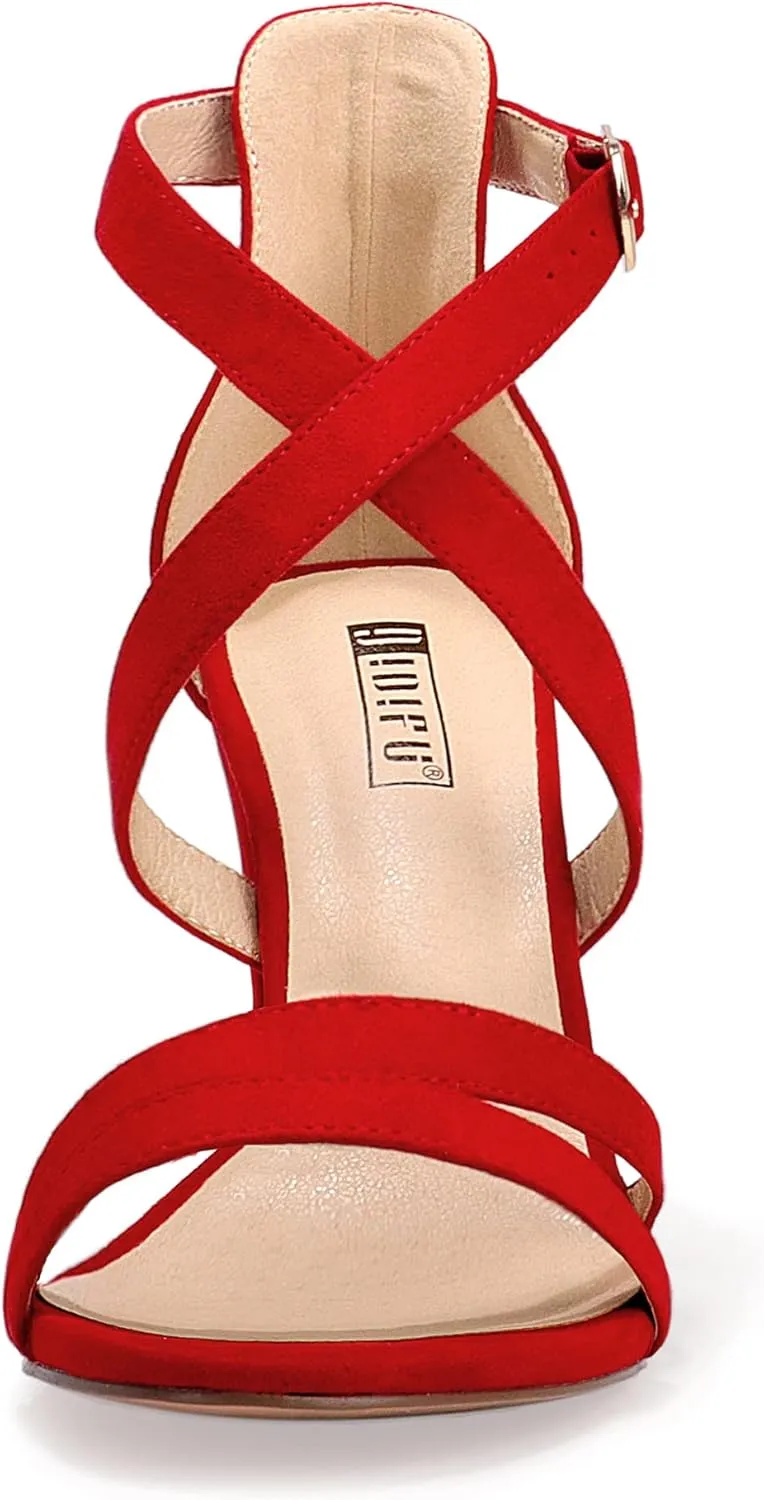 IDIFU Women's Chunky High Heel Sandal Strappy Open Toe Ankle Strap Dress Shoes for Women Bridesmaid Ladies in Wedding Bridal Evening Homecoming Prom