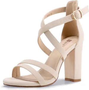 IDIFU Women's Chunky High Heel Sandal Strappy Open Toe Ankle Strap Dress Shoes for Women Bridesmaid Ladies in Wedding Bridal Evening Homecoming Prom