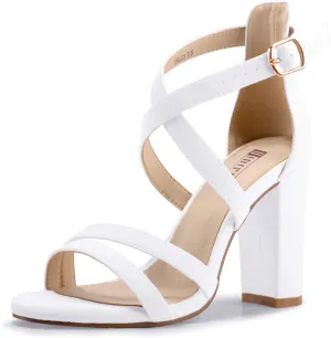 IDIFU Women's Chunky High Heel Sandal Strappy Open Toe Ankle Strap Dress Shoes for Women Bridesmaid Ladies in Wedding Bridal Evening Homecoming Prom