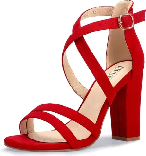 IDIFU Women's Chunky High Heel Sandal Strappy Open Toe Ankle Strap Dress Shoes for Women Bridesmaid Ladies in Wedding Bridal Evening Homecoming Prom