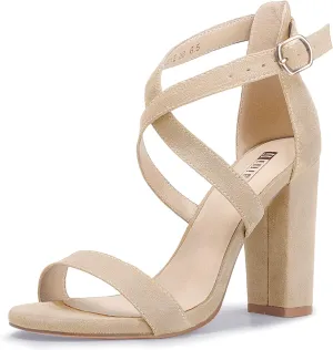 IDIFU Women's Chunky High Heel Sandal Strappy Open Toe Ankle Strap Dress Shoes for Women Bridesmaid Ladies in Wedding Bridal Evening Homecoming Prom