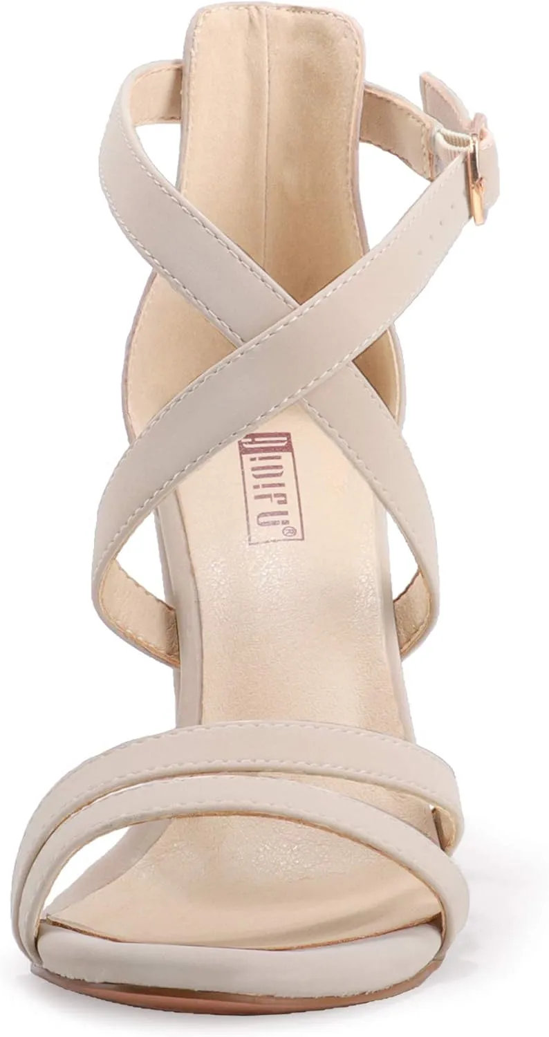 IDIFU Women's Chunky High Heel Sandal Strappy Open Toe Ankle Strap Dress Shoes for Women Bridesmaid Ladies in Wedding Bridal Evening Homecoming Prom