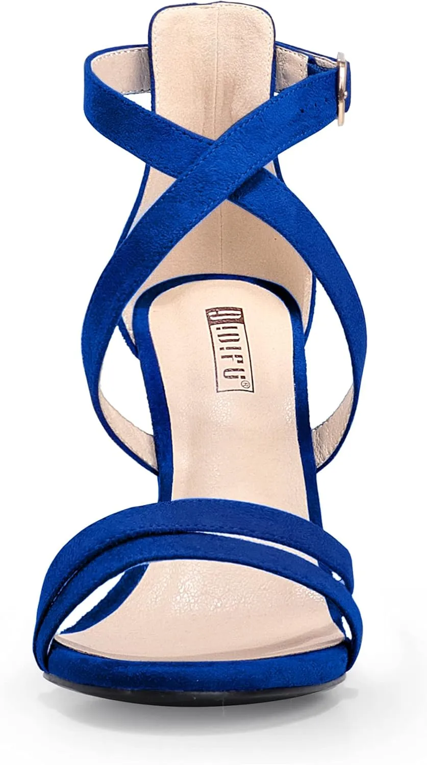 IDIFU Women's Chunky High Heel Sandal Strappy Open Toe Ankle Strap Dress Shoes for Women Bridesmaid Ladies in Wedding Bridal Evening Homecoming Prom