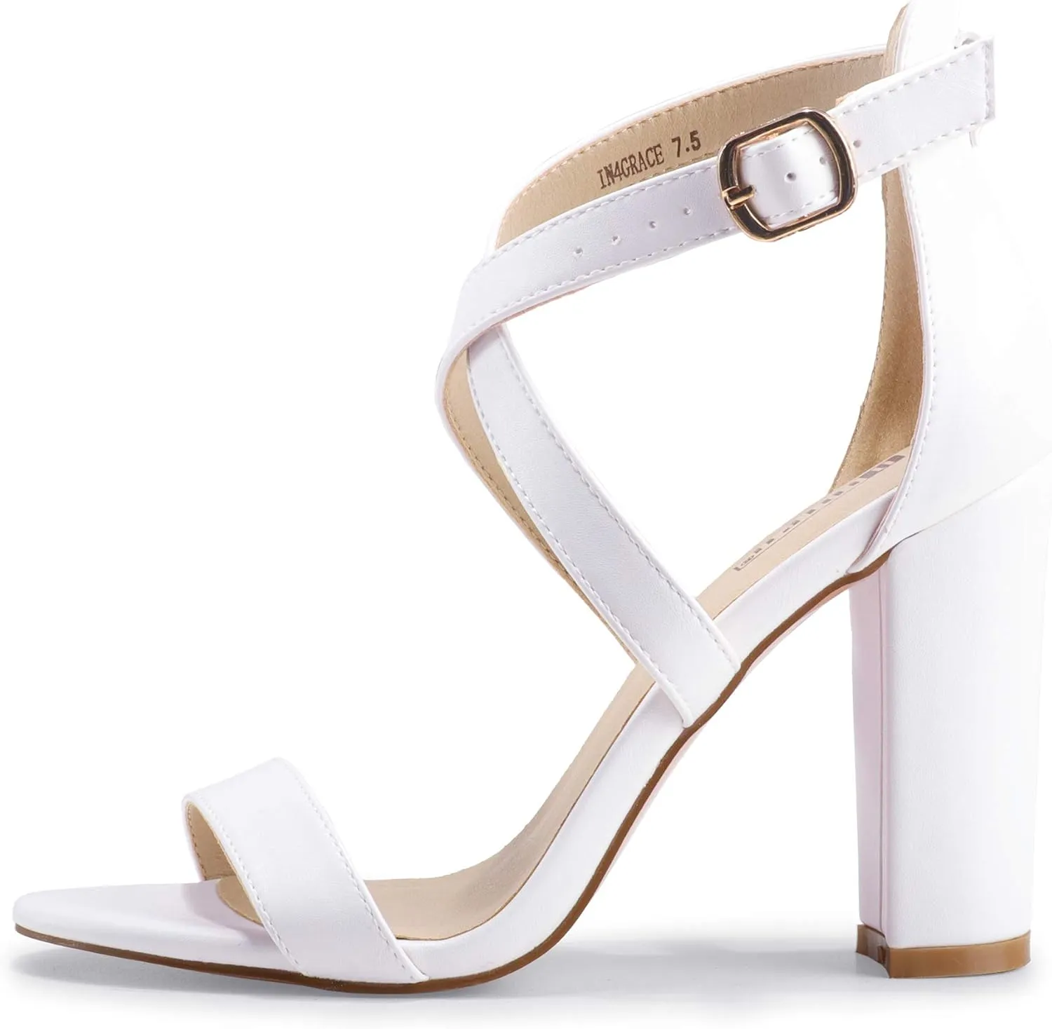 IDIFU Women's Chunky High Heel Sandal Strappy Open Toe Ankle Strap Dress Shoes for Women Bridesmaid Ladies in Wedding Bridal Evening Homecoming Prom