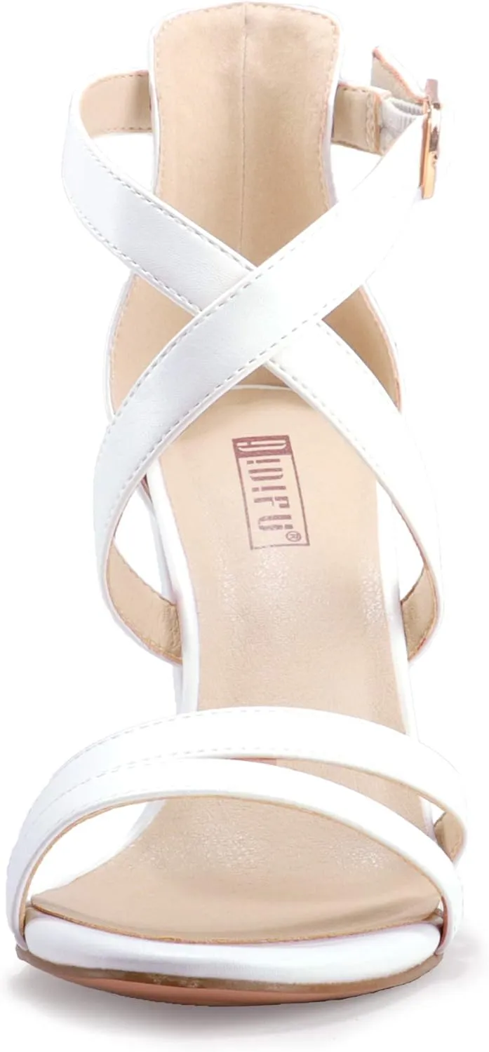 IDIFU Women's Chunky High Heel Sandal Strappy Open Toe Ankle Strap Dress Shoes for Women Bridesmaid Ladies in Wedding Bridal Evening Homecoming Prom