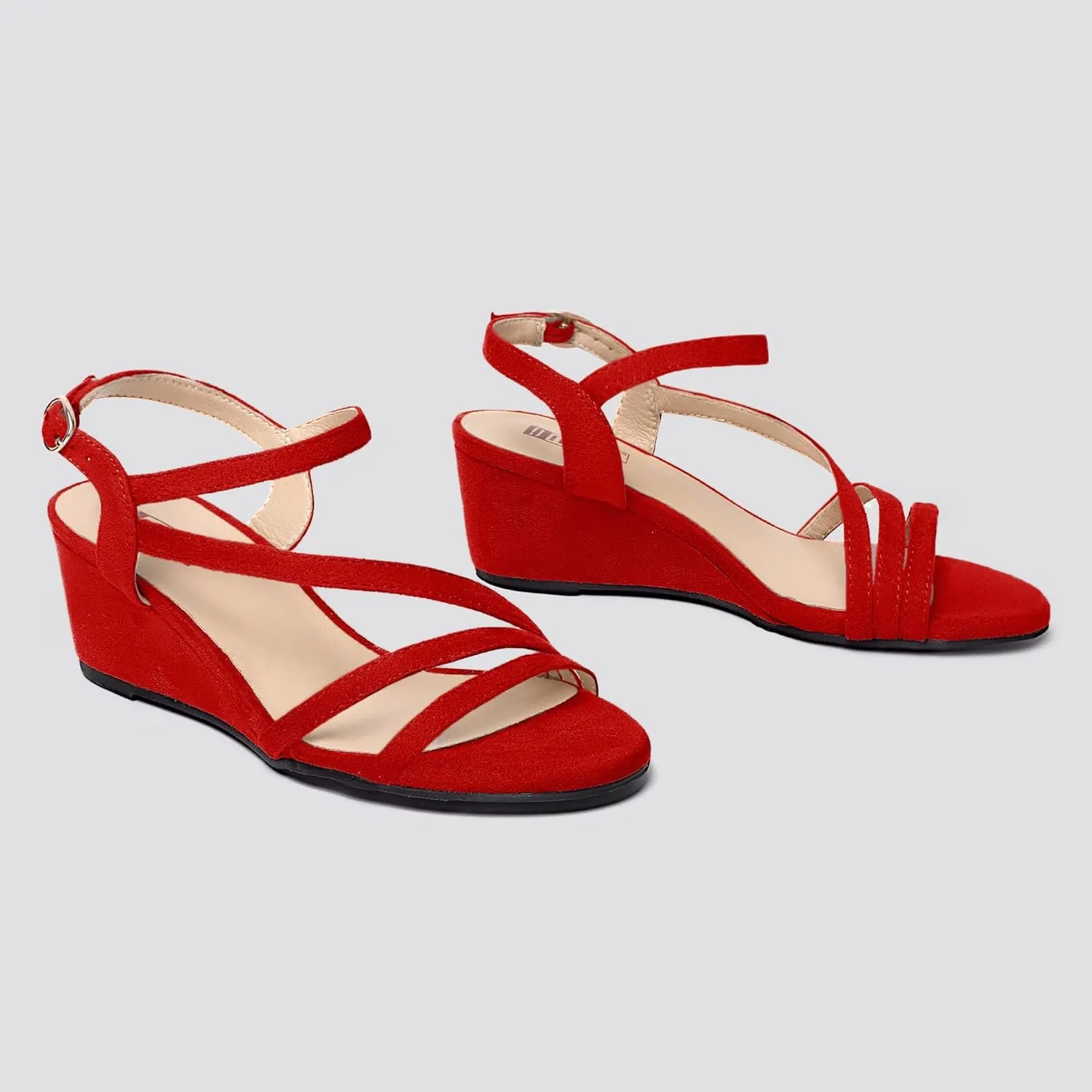 IDIFU Women's Wedge Heel Sandal Dress Low Strappy 2 Inch Open Toe Wedding Bridal Shoes for Woman Ladies Evening Formal