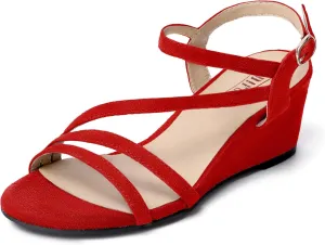 IDIFU Women's Wedge Heel Sandal Dress Low Strappy 2 Inch Open Toe Wedding Bridal Shoes for Woman Ladies Evening Formal