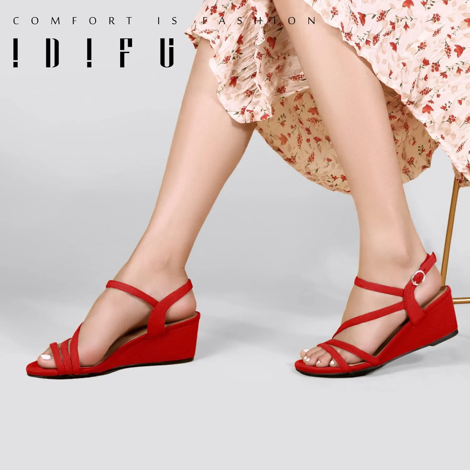 IDIFU Women's Wedge Heel Sandal Dress Low Strappy 2 Inch Open Toe Wedding Bridal Shoes for Woman Ladies Evening Formal