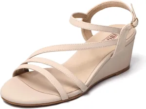 IDIFU Women's Wedge Heel Sandal Dress Low Strappy 2 Inch Open Toe Wedding Bridal Shoes for Woman Ladies Evening Formal