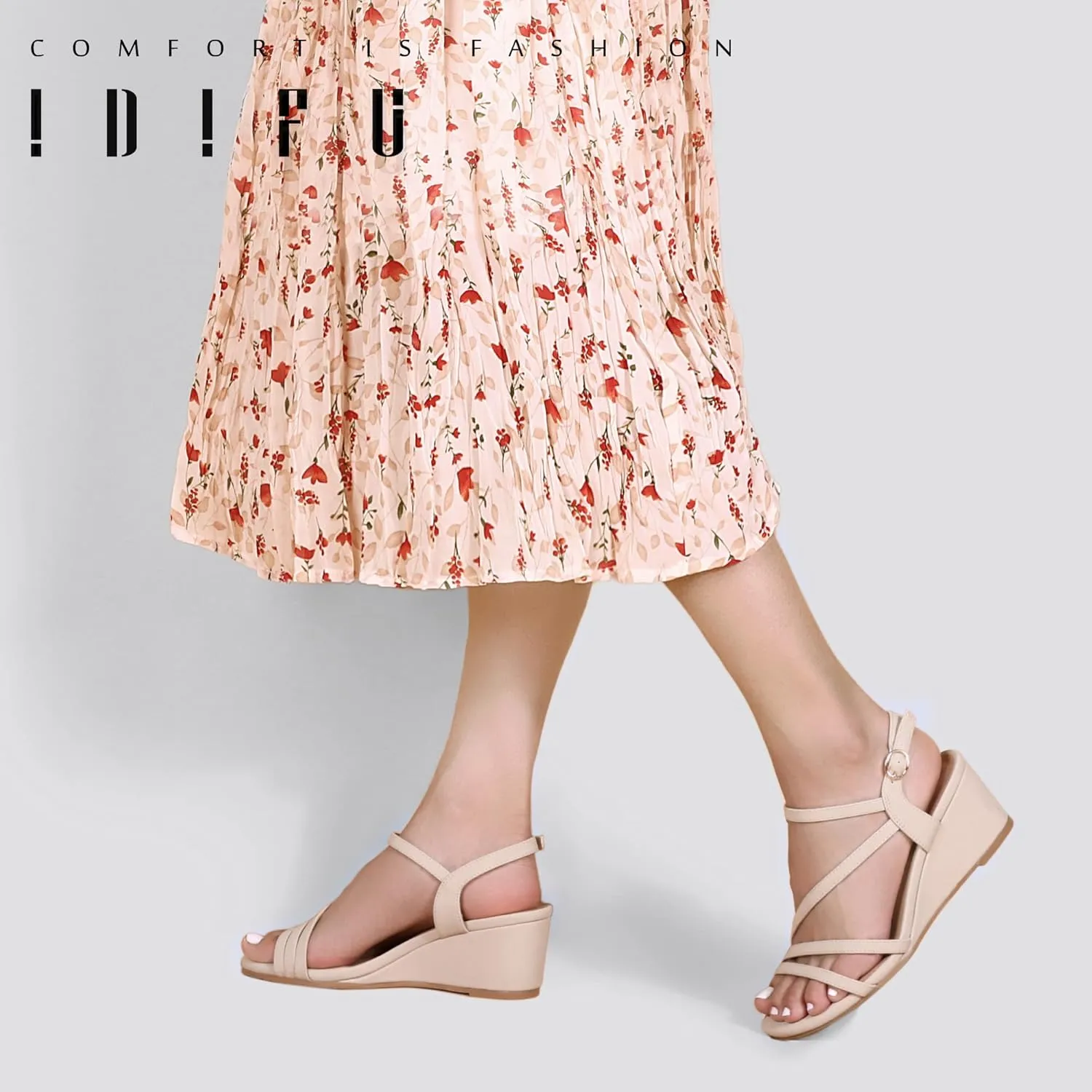 IDIFU Women's Wedge Heel Sandal Dress Low Strappy 2 Inch Open Toe Wedding Bridal Shoes for Woman Ladies Evening Formal