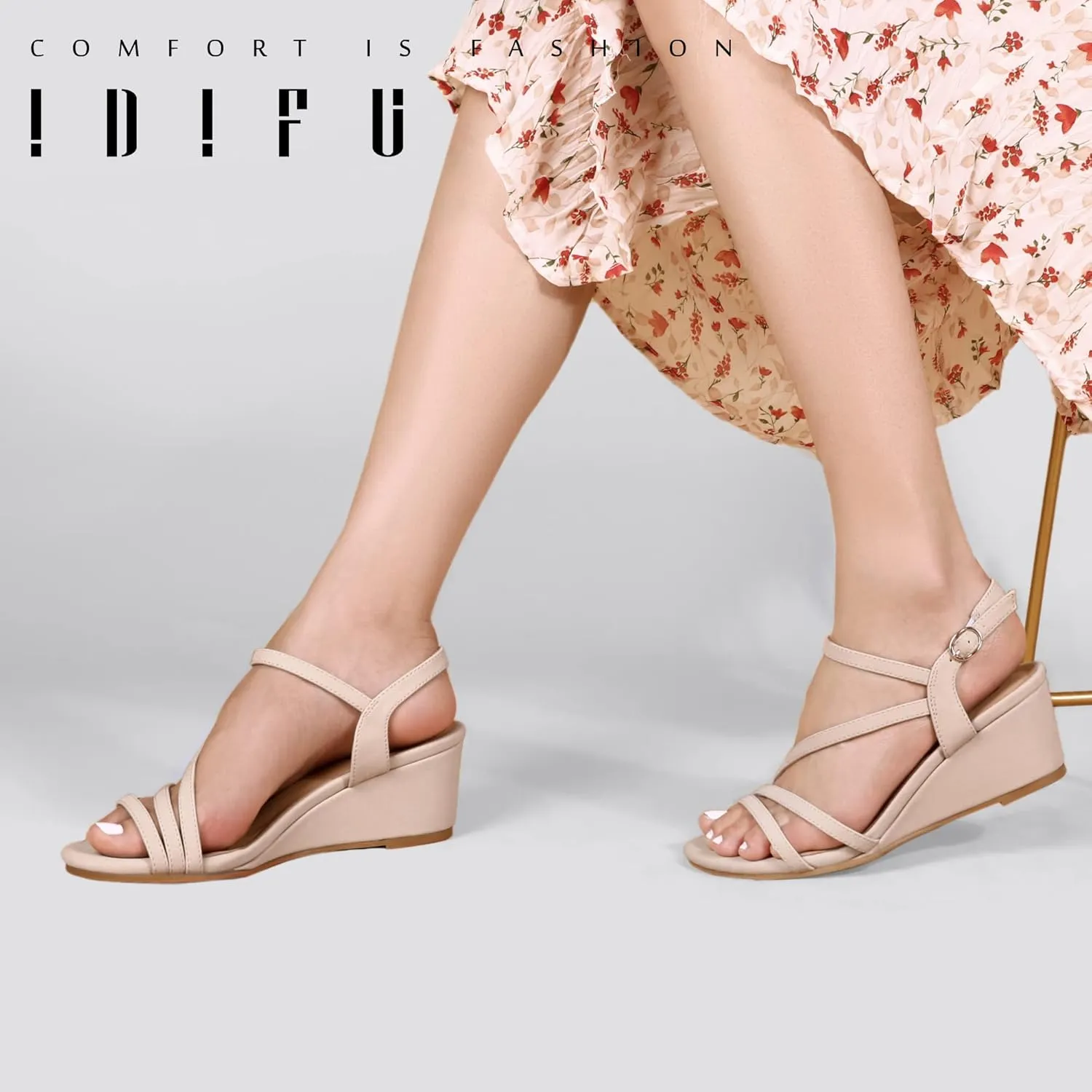 IDIFU Women's Wedge Heel Sandal Dress Low Strappy 2 Inch Open Toe Wedding Bridal Shoes for Woman Ladies Evening Formal