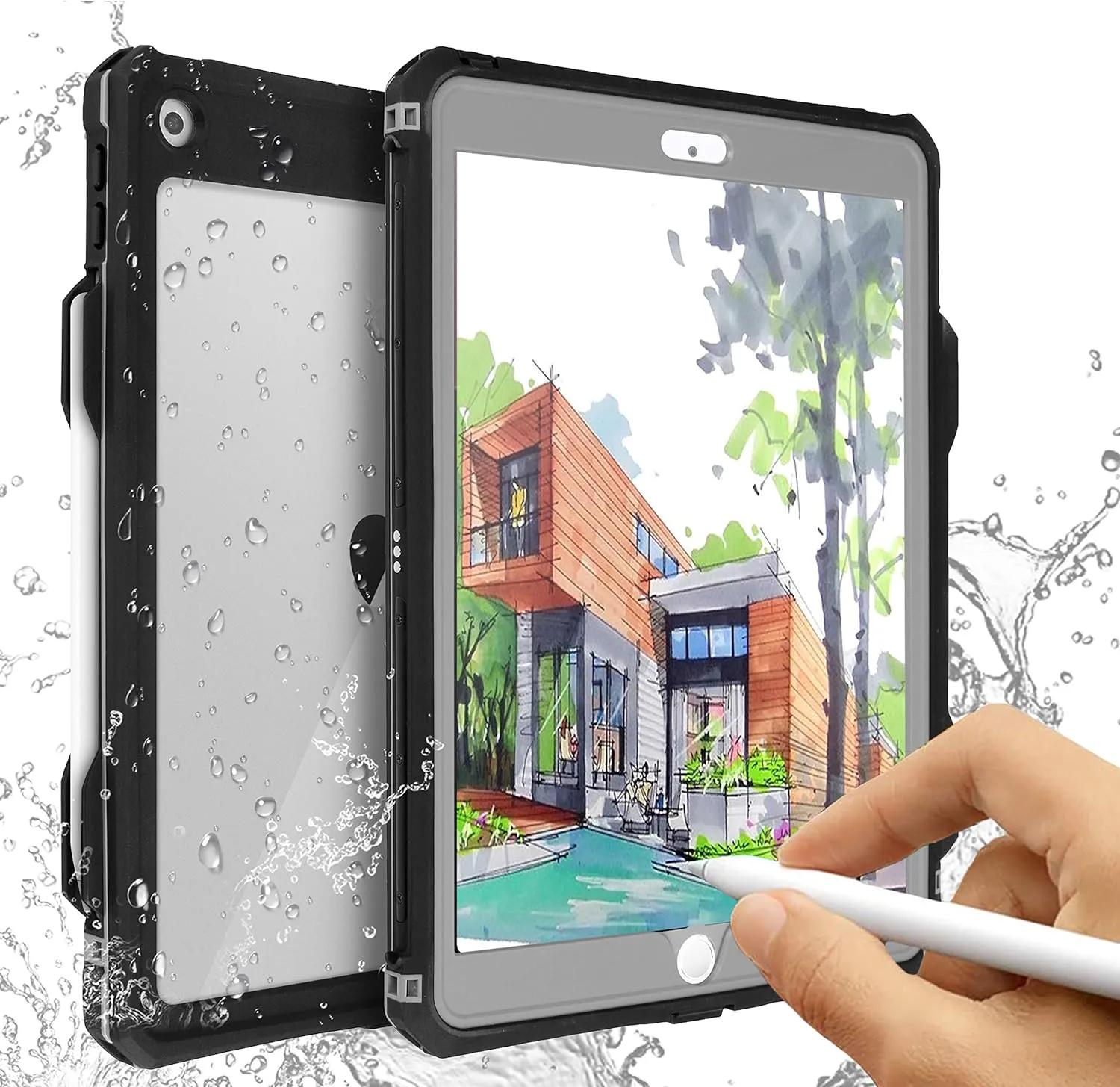 ipad 10.2 Waterproof Case 2021/2020/2019,ACase iPad 7th/iPad 8th/iPad 9th Generation IP68 Waterproof ipad 10.2 Cover with Strap Stand Pencil Holde Built-in Screen Protector Rugged Shockproof Case
