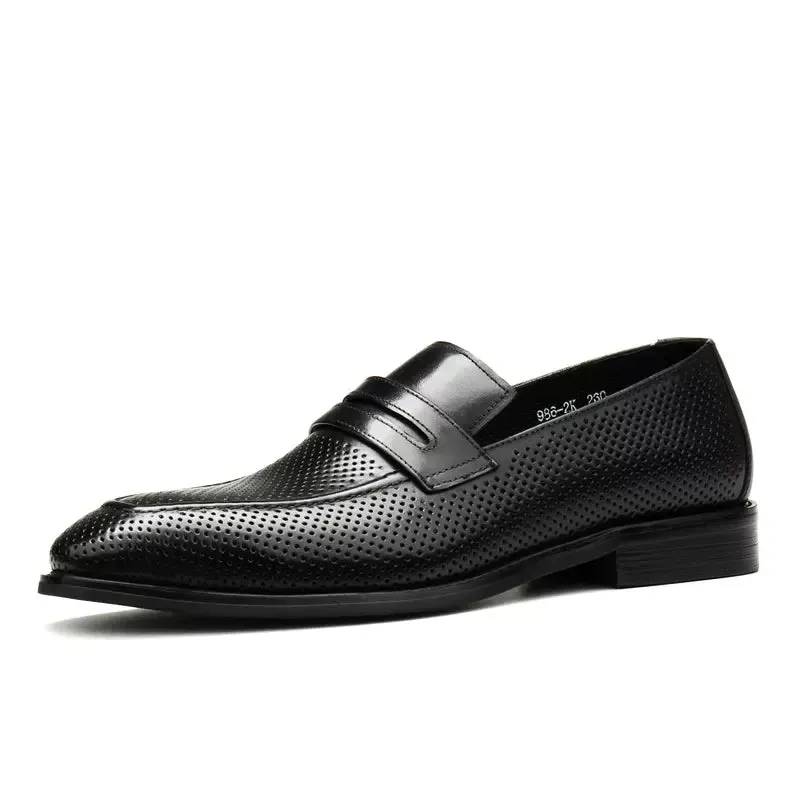 Italian Men's Oxford Dress Shoes, Genuine Leather Casual Square Toe Slip-On Formal Footwear, Available in Black and Coffee, Loafers for Men