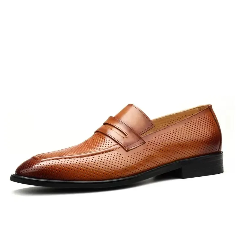 Italian Men's Oxford Dress Shoes, Genuine Leather Casual Square Toe Slip-On Formal Footwear, Available in Black and Coffee, Loafers for Men