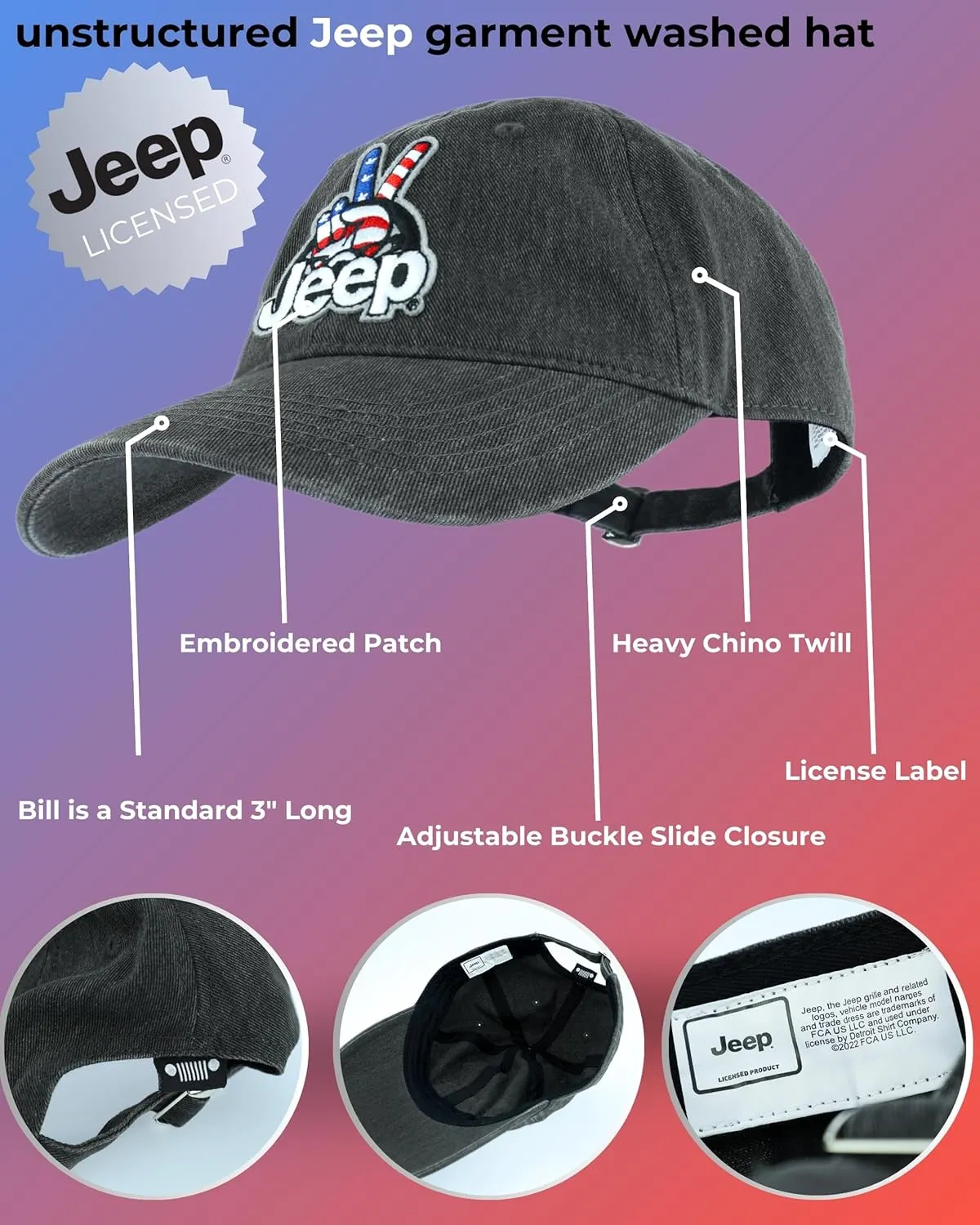 Jeep Wave USA Chino Twill Patch Garment Washed Hat.