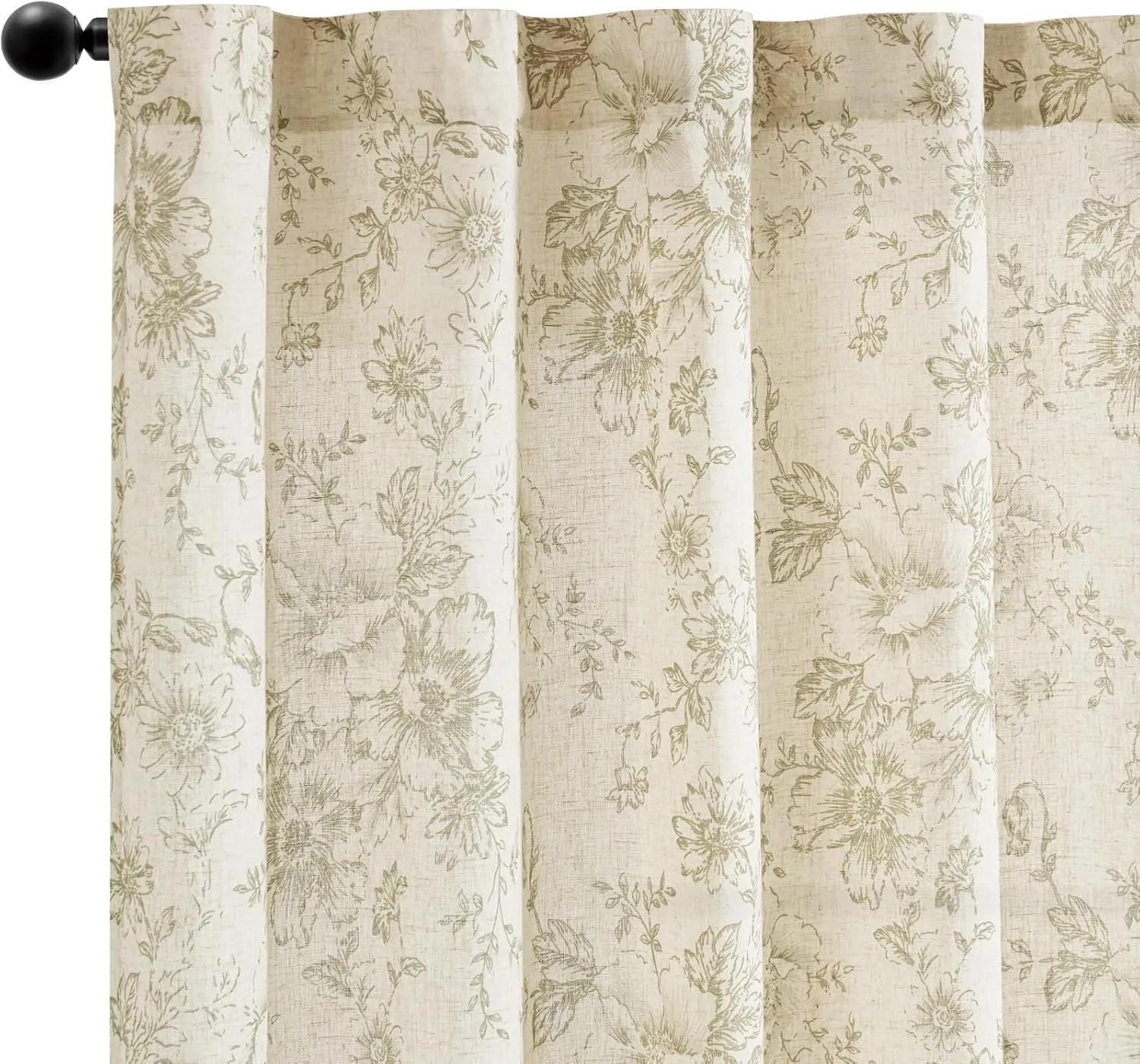 jinchan Linen Blend Curtains Floral Curtains for Living Room 84 Inch Length Sage Green Printed Curtain Rod Pocket Back Tab Farmhouse Peony Flower Patterned Drapes Bedroom Window Curtain Set 2 Panels