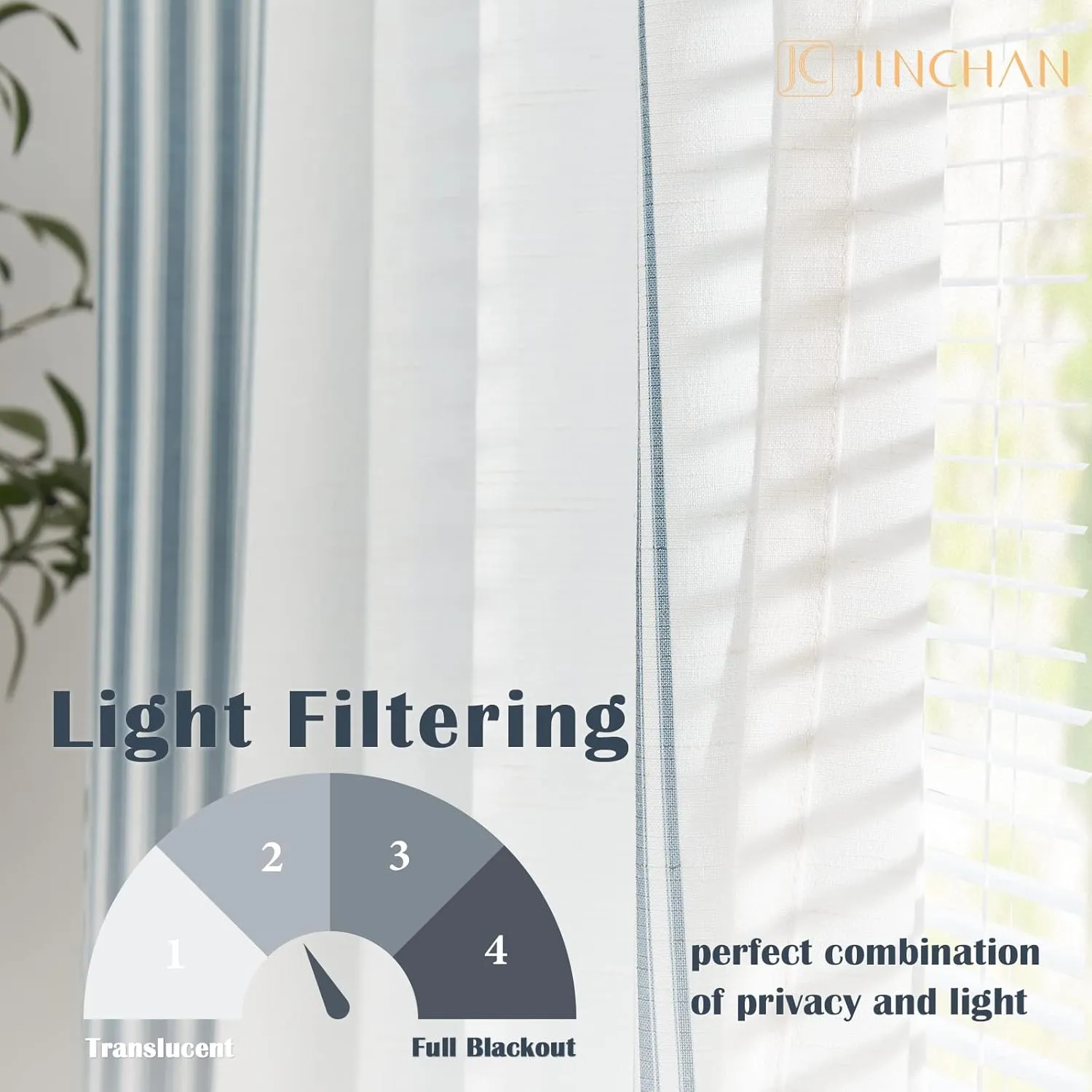 jinchan Striped Linen Blend Curtains 96 Inches Long for Living Room Blue Stripe Semi Sheer Light Filtering Modern Farmhouse Coastal Drapes for Bedroom Curtain Set 2 Panels