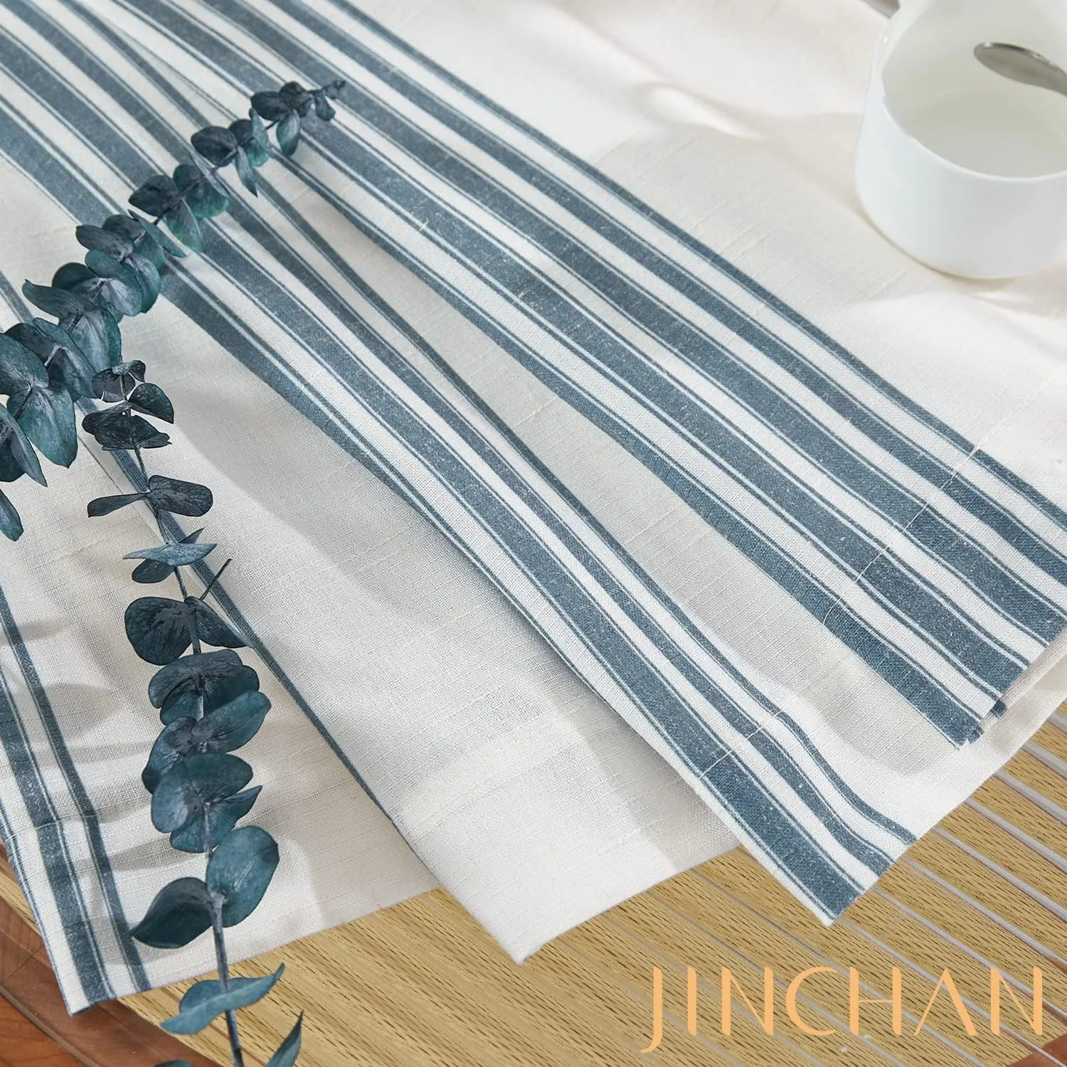 jinchan Striped Linen Blend Curtains 96 Inches Long for Living Room Blue Stripe Semi Sheer Light Filtering Modern Farmhouse Coastal Drapes for Bedroom Curtain Set 2 Panels