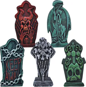 JOYIN 17” Halloween Foam Graveyard Tombstone (5 Pack), Headstone with Bonus Metal Stakes for Outdoor Indoor Halloween Yard Decorations