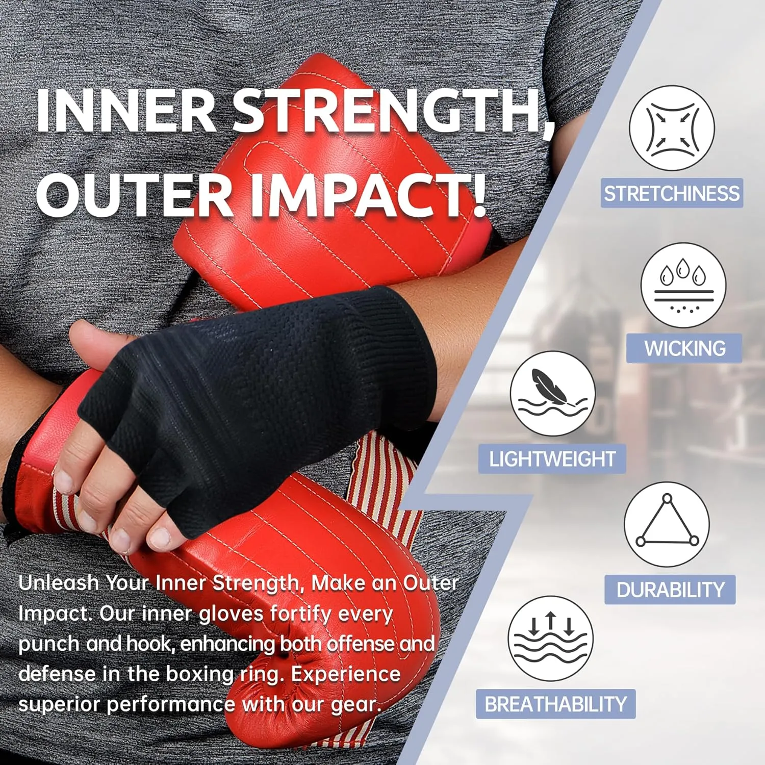 JPP Boxing Hand Wraps Inner Gloves Men Women, Half Finger Elasticated Bandages, Under Mitts Fist Protection, Muay Thai, Kickboxing, MMA, Martial Arts Speed Bag Punching Training
