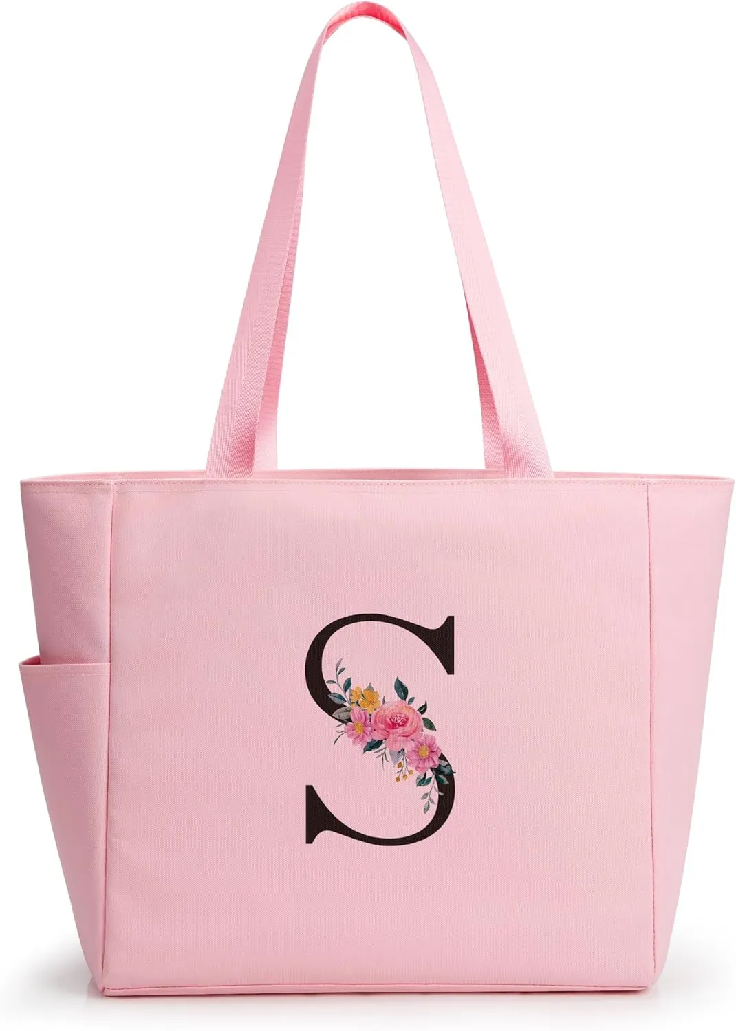 KALIDI Personalized Beach Tote Bag, Initial Alphabet Gift Zipper Grocery Bag for Mom Teacher Friend Wedding Daily Shopping
