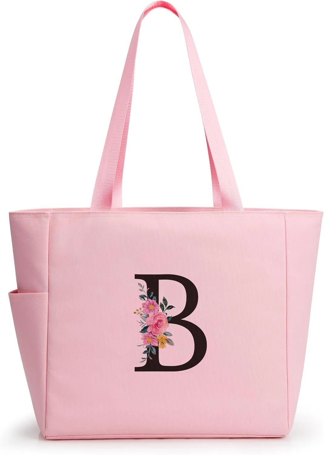 KALIDI Personalized Beach Tote Bag, Initial Alphabet Gift Zipper Grocery Bag for Mom Teacher Friend Wedding Daily Shopping