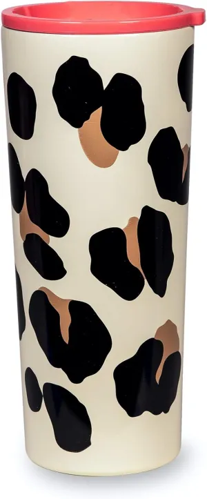 kate spade new york Cute Stainless Steel Mug, 24 Ounce Travel Tumbler, Double Wall Insulated Cup with Lid, Forest Feline