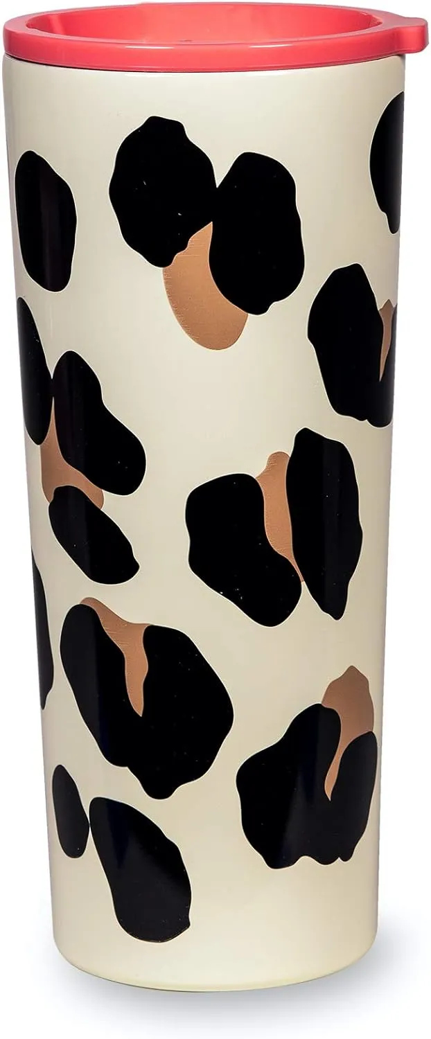 kate spade new york Cute Stainless Steel Mug, 24 Ounce Travel Tumbler, Double Wall Insulated Cup with Lid, Forest Feline