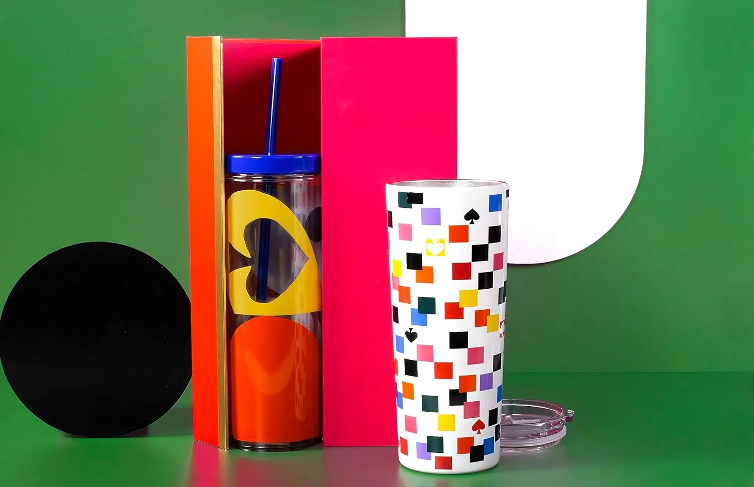 kate spade new york Cute Stainless Steel Mug, 24 Ounce Travel Tumbler, Double Wall Insulated Cup with Lid, Scattered Checks