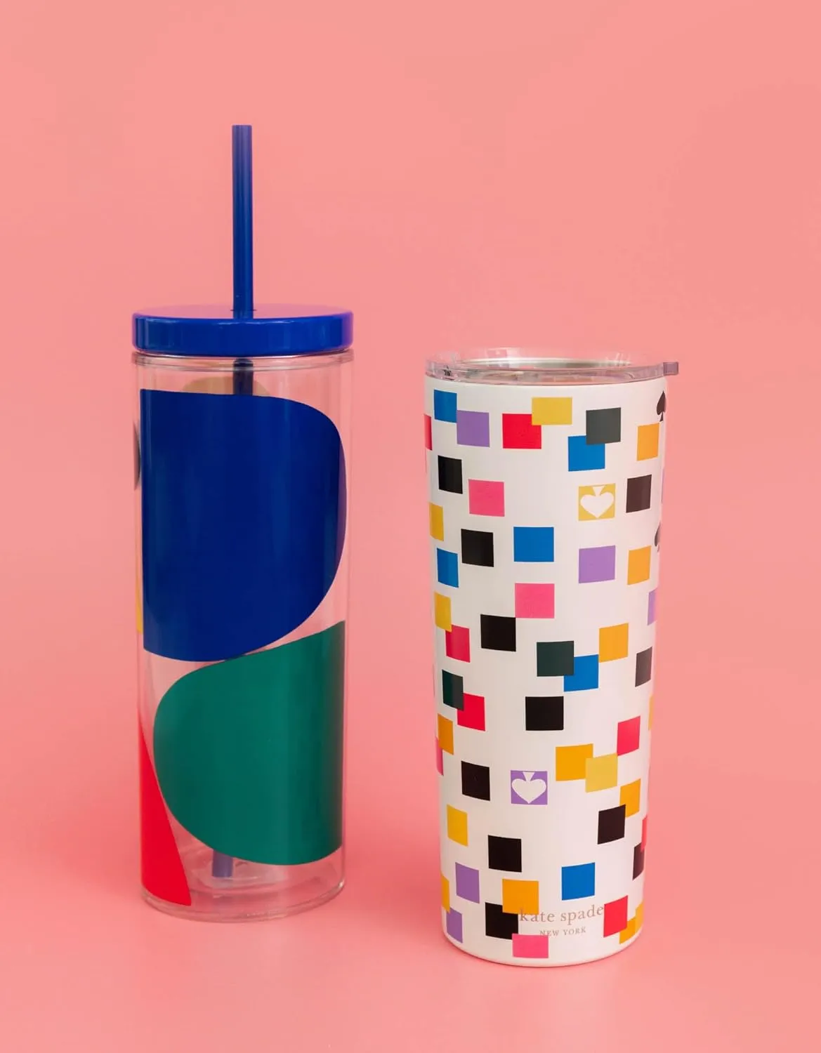 kate spade new york Cute Stainless Steel Mug, 24 Ounce Travel Tumbler, Double Wall Insulated Cup with Lid, Scattered Checks