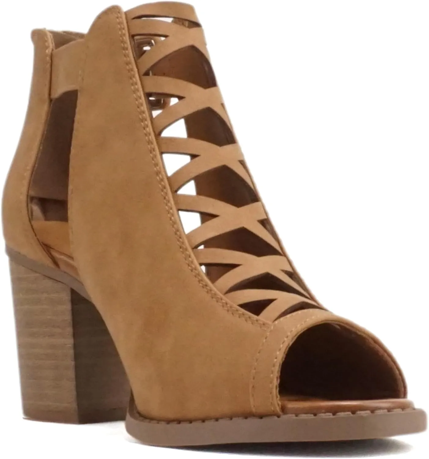 Kira - Women Open Toe Crisscross High Heel Fashion Sandal with Adjustable Ankle Strap and Back Zipper