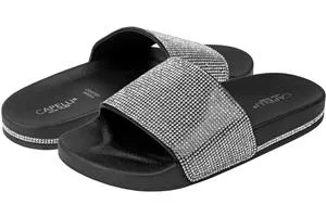 Ladies Gem Fashion Flip Flop Slide with Gem Trim