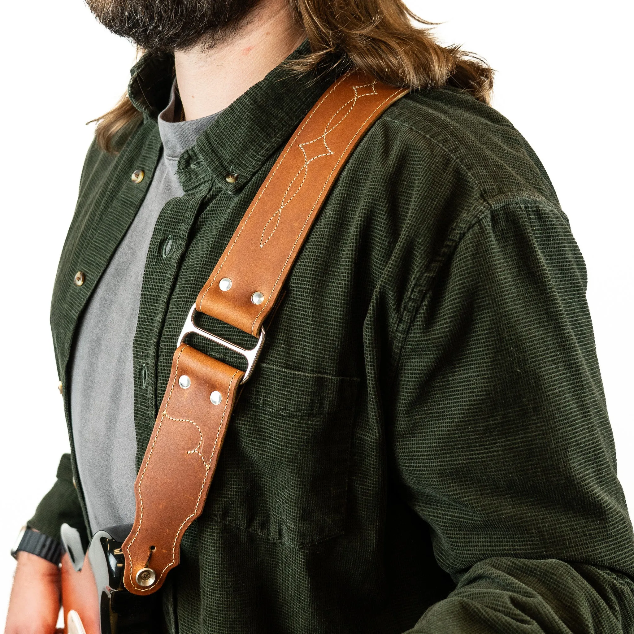 Leather & Chrome Guitar Strap
