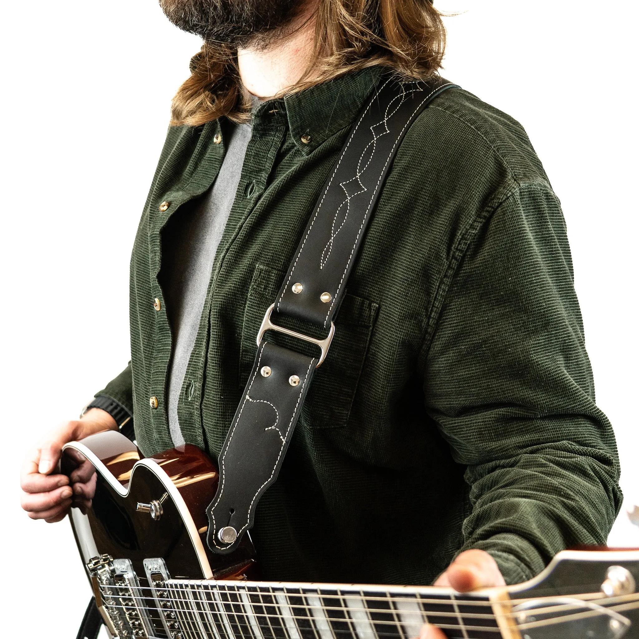 Leather & Chrome Guitar Strap