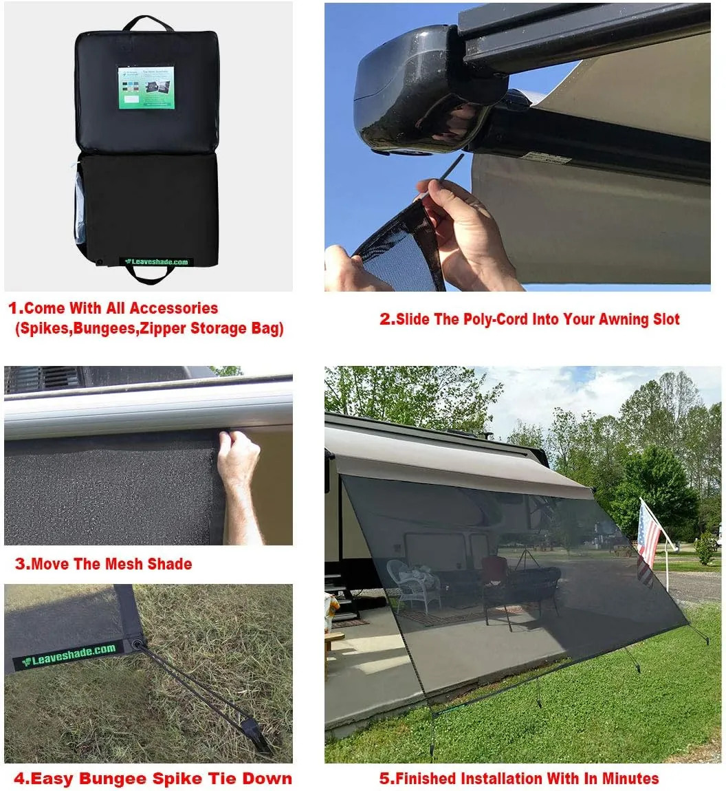 Leaveshade RV Awning Sun Shade Screen 10' X 12' 3''(Fit for 13' Awning) Mesh Sunshade Block Front Sun Galary Motorhome Camping Trailer Awning Shadescreen Sunscreen - 3 Year Warranty (Black)
