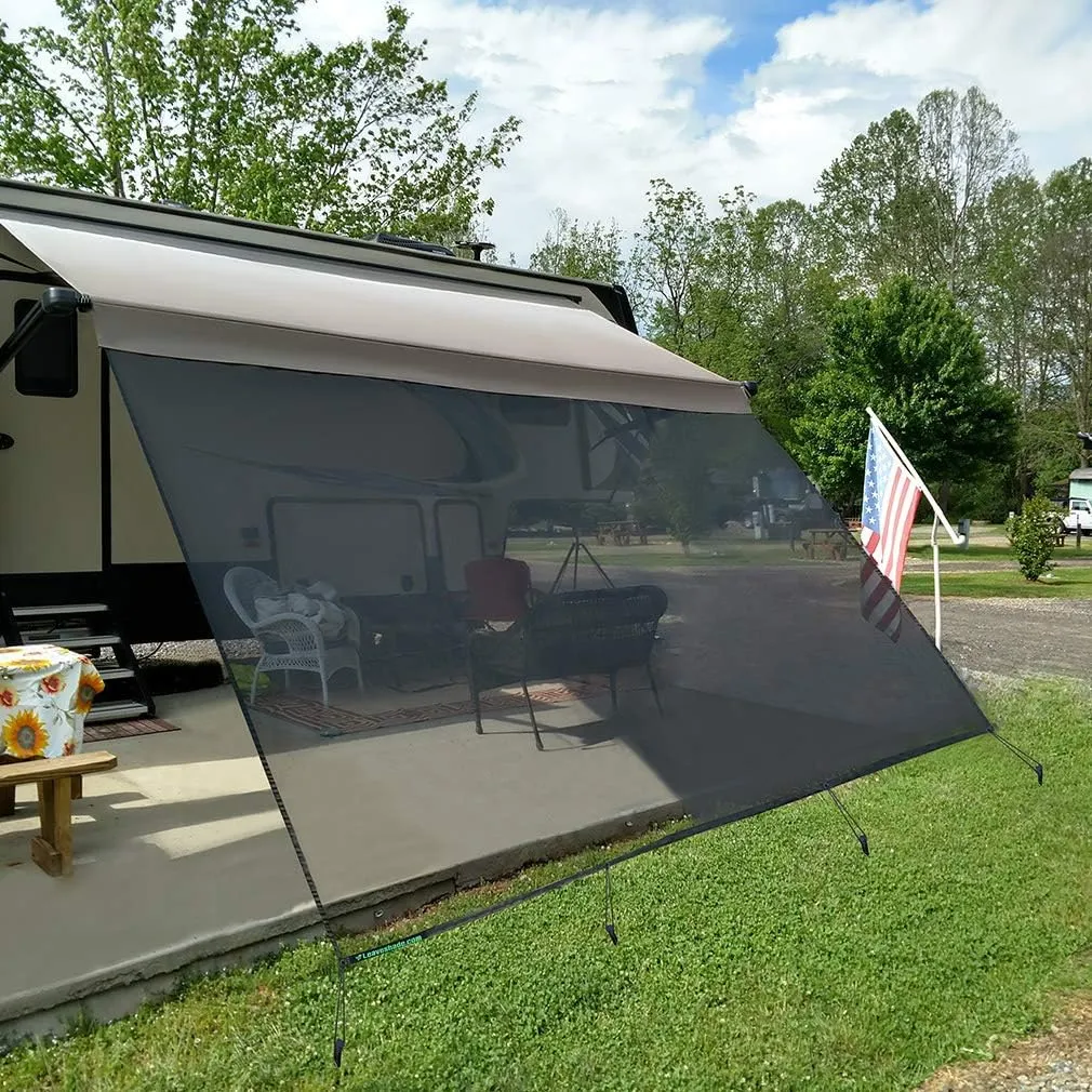Leaveshade RV Awning Sun Shade Screen 10' X 12' 3''(Fit for 13' Awning) Mesh Sunshade Block Front Sun Galary Motorhome Camping Trailer Awning Shadescreen Sunscreen - 3 Year Warranty (Black)