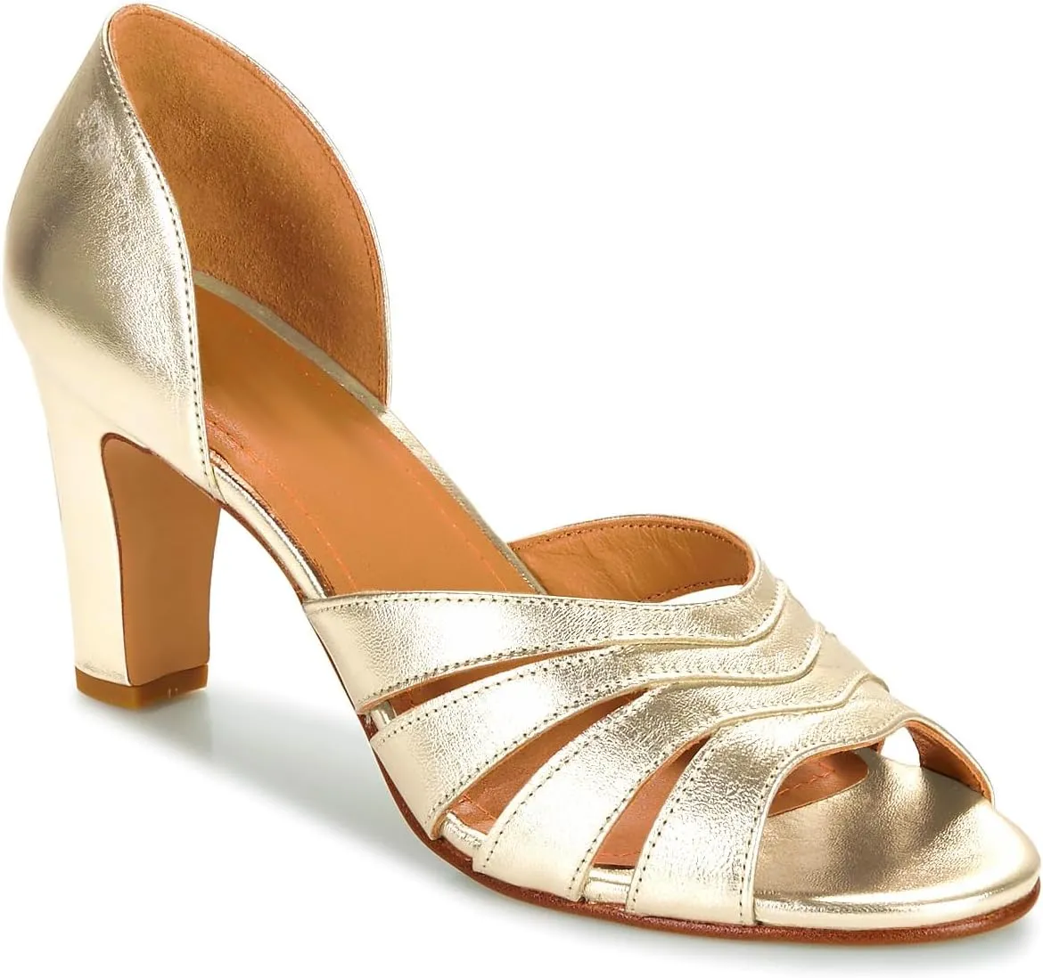 LEHOOR Women Chunky Heels Peep Toe Pumps Shoes Slip On Cut-out Block High Heels Dress Shoe D-Orsay Metallic Patent Leather Strappy Sandals Office Ladies Dressy Work Wedding Party Summer Chic 4-11 M US