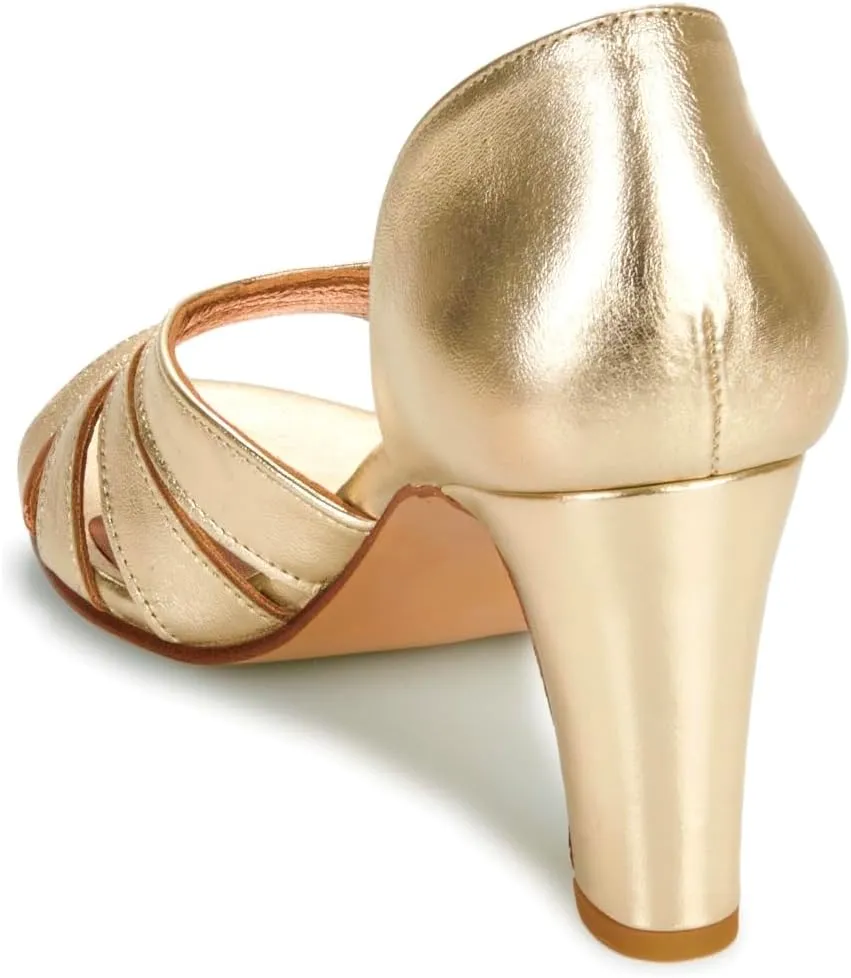 LEHOOR Women Chunky Heels Peep Toe Pumps Shoes Slip On Cut-out Block High Heels Dress Shoe D-Orsay Metallic Patent Leather Strappy Sandals Office Ladies Dressy Work Wedding Party Summer Chic 4-11 M US
