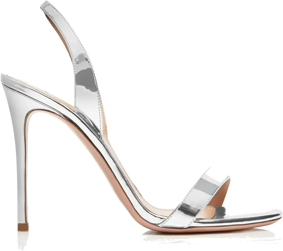 LEHOOR Women Slingback Stiletto Heels Dress Sandals Backless Strappy Heeled Sandal Round Open Toe Formal Sandals 4 Inch High Heel Elastic Ankle Strap Classy Evening Sandals for Wedding Party 4-11 M US