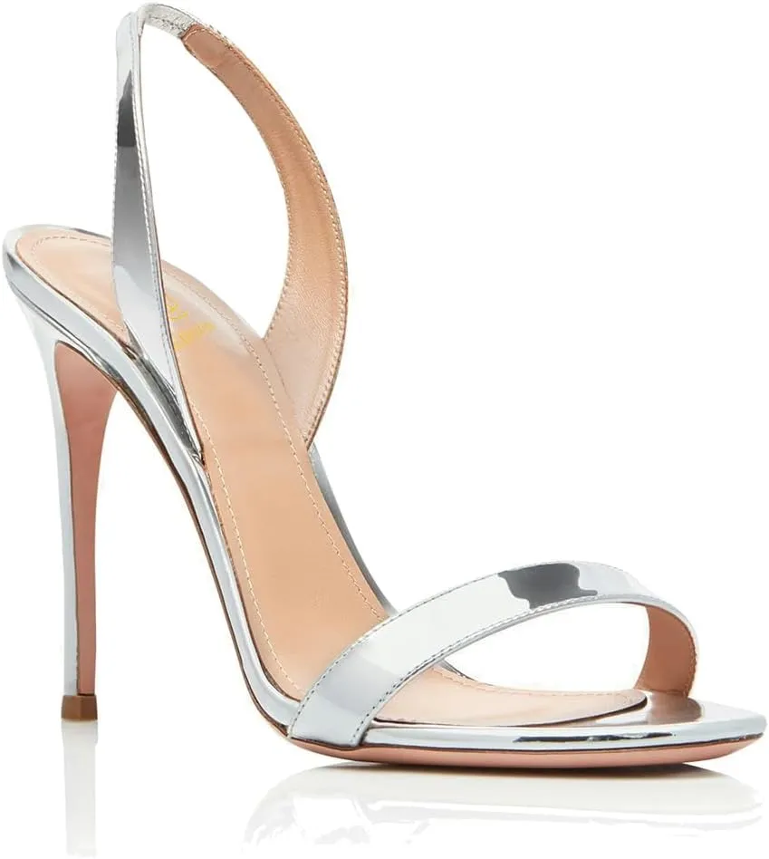 LEHOOR Women Slingback Stiletto Heels Dress Sandals Backless Strappy Heeled Sandal Round Open Toe Formal Sandals 4 Inch High Heel Elastic Ankle Strap Classy Evening Sandals for Wedding Party 4-11 M US