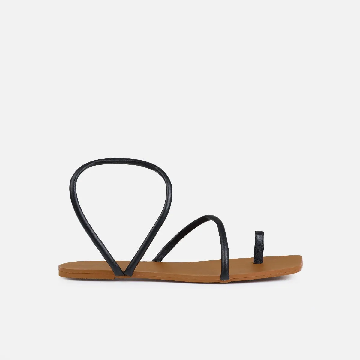Leif Wide Fit Black Toe Loop Flat Sandals