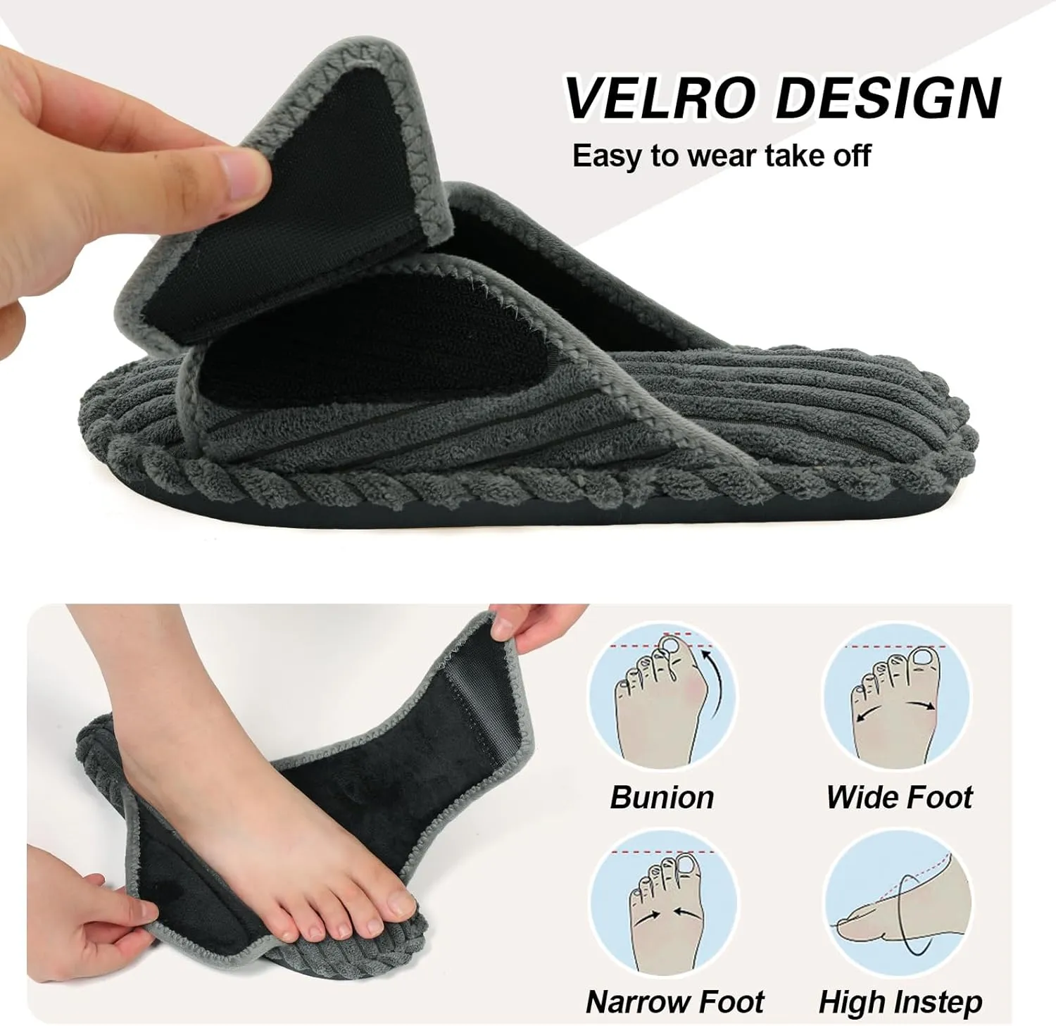LeIsfIt Slippers for Women Adjustable Open Toe House Slippers Wide Diabetic Shoes Memory Foam Bedroom Slides Arthritis Edema House Shoes