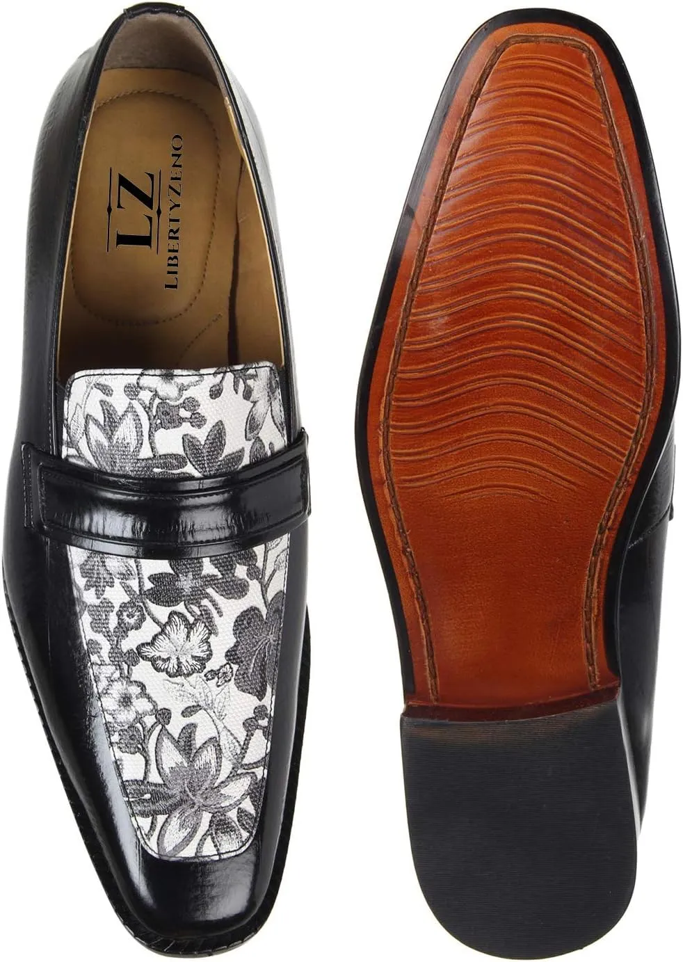 LIBERTYZENO Mens Genuine Leather Adults Tassel Loafer Slip On Dress Shoes for Prom Graduation