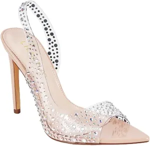 Liliana Women Rhinestone Slingback Pointy Heel Sandal With Clear Strap