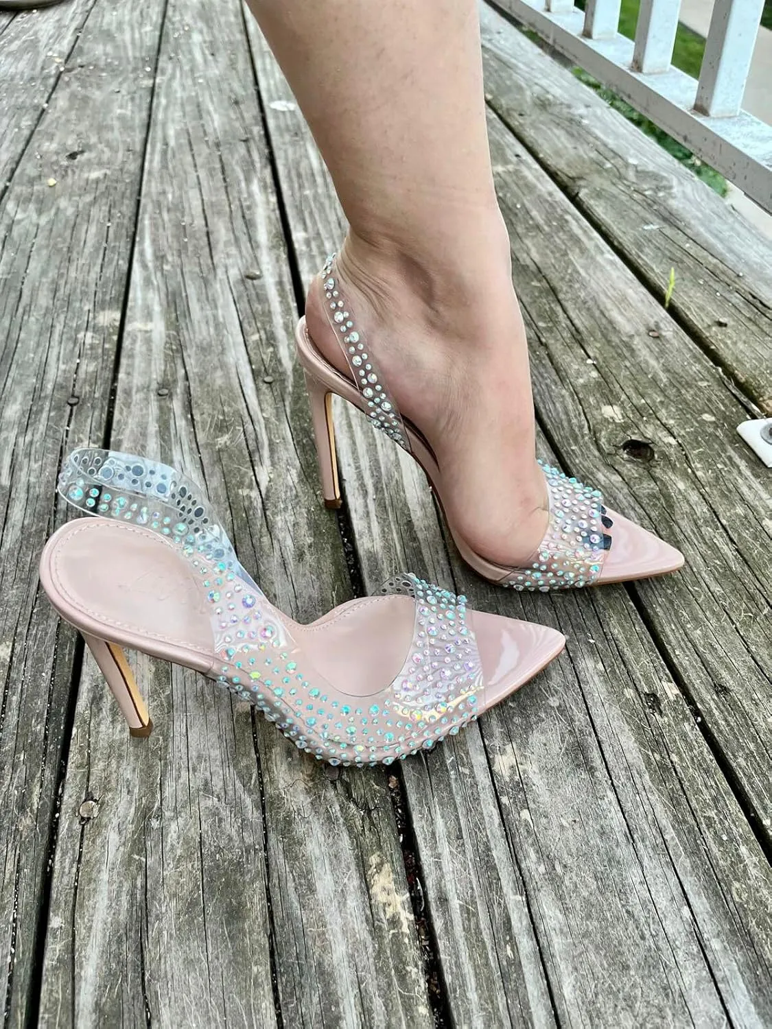 Liliana Women Rhinestone Slingback Pointy Heel Sandal With Clear Strap