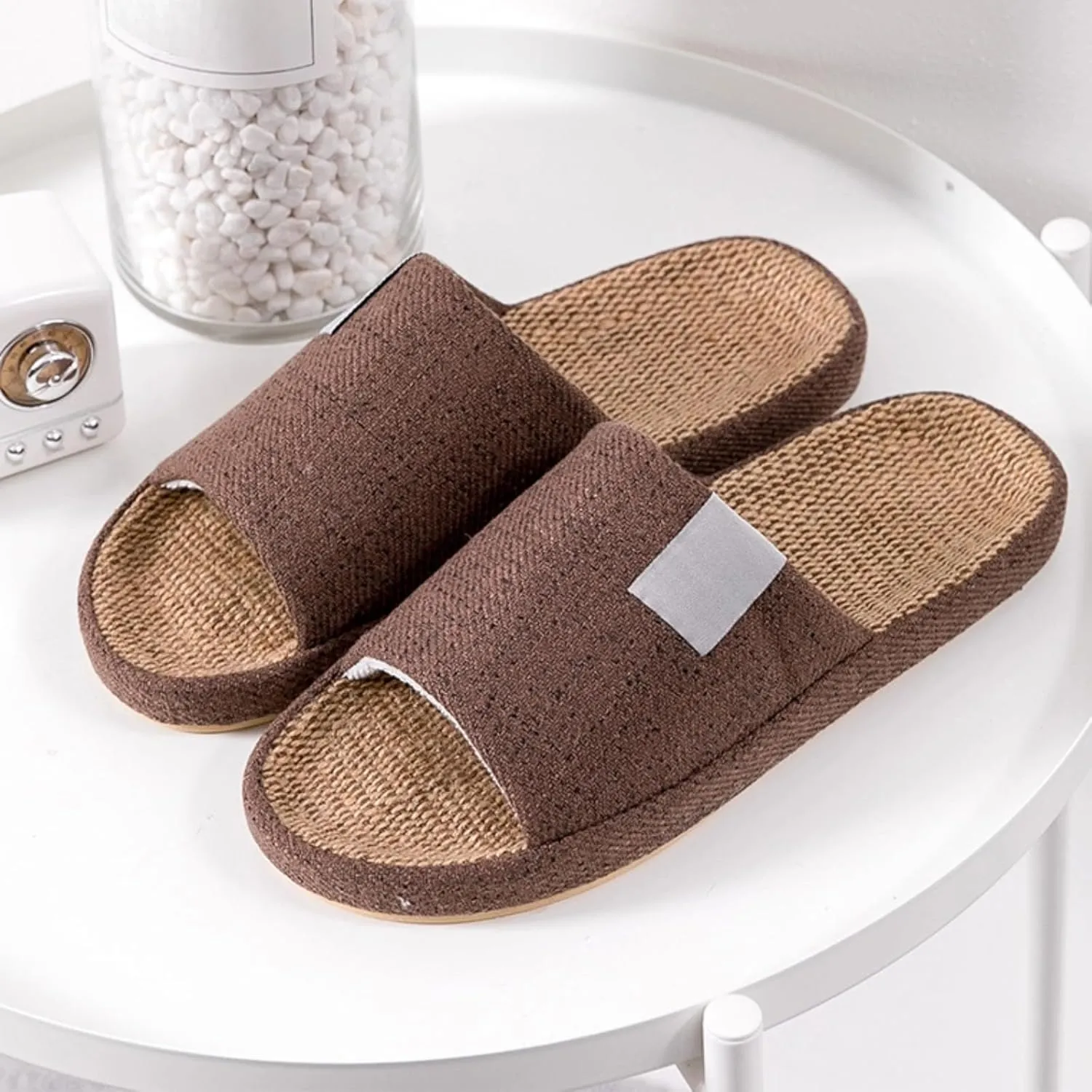 Linen Slippers Summer House Slippers for Women Men Outdoor Beach Slides Sandals House Shoes Non-Slip Indoor Home Slippers