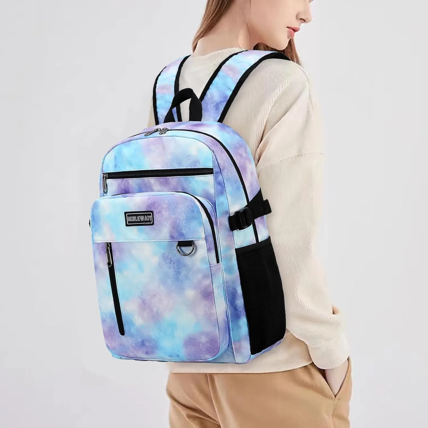 Lohol Lightweight Backpack for Teen Girls, Durable Galaxy Bookbag with 7 Pockets for School Travel (Blue Purple)