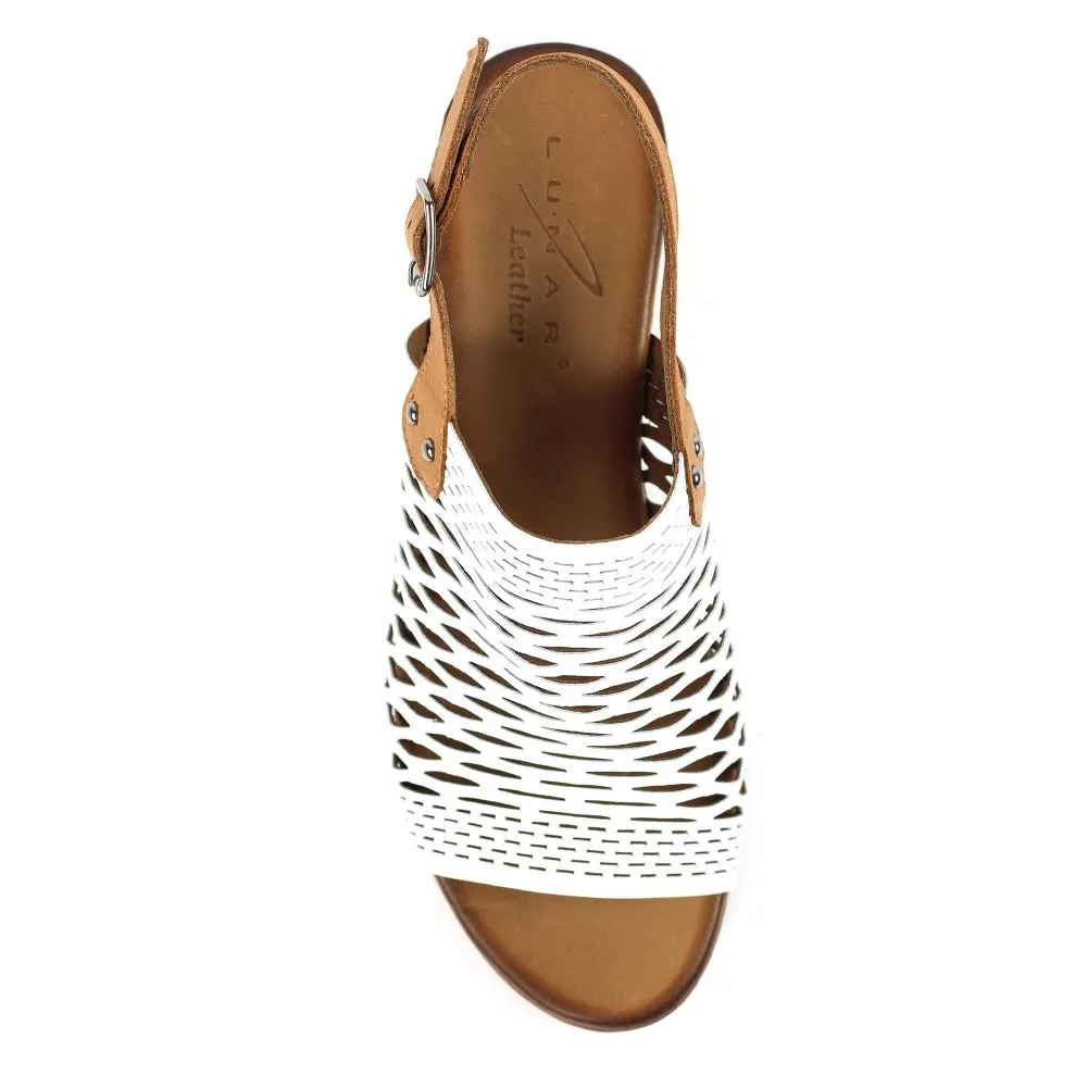 Lunar Jessica Women's Leather Block Heel Slingback Sandal White