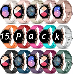 Maledan 15 Pack Bands Compatible with Samsung Galaxy Watch 7 6 5 4 Band 40mm 44mm, Galaxy Watch 5 Pro 45mm/Watch 6 4 Classic 42mm 46mm 43mm 47mm/Active 2, 20mm Soft Silicone Sport Wristband Women Men