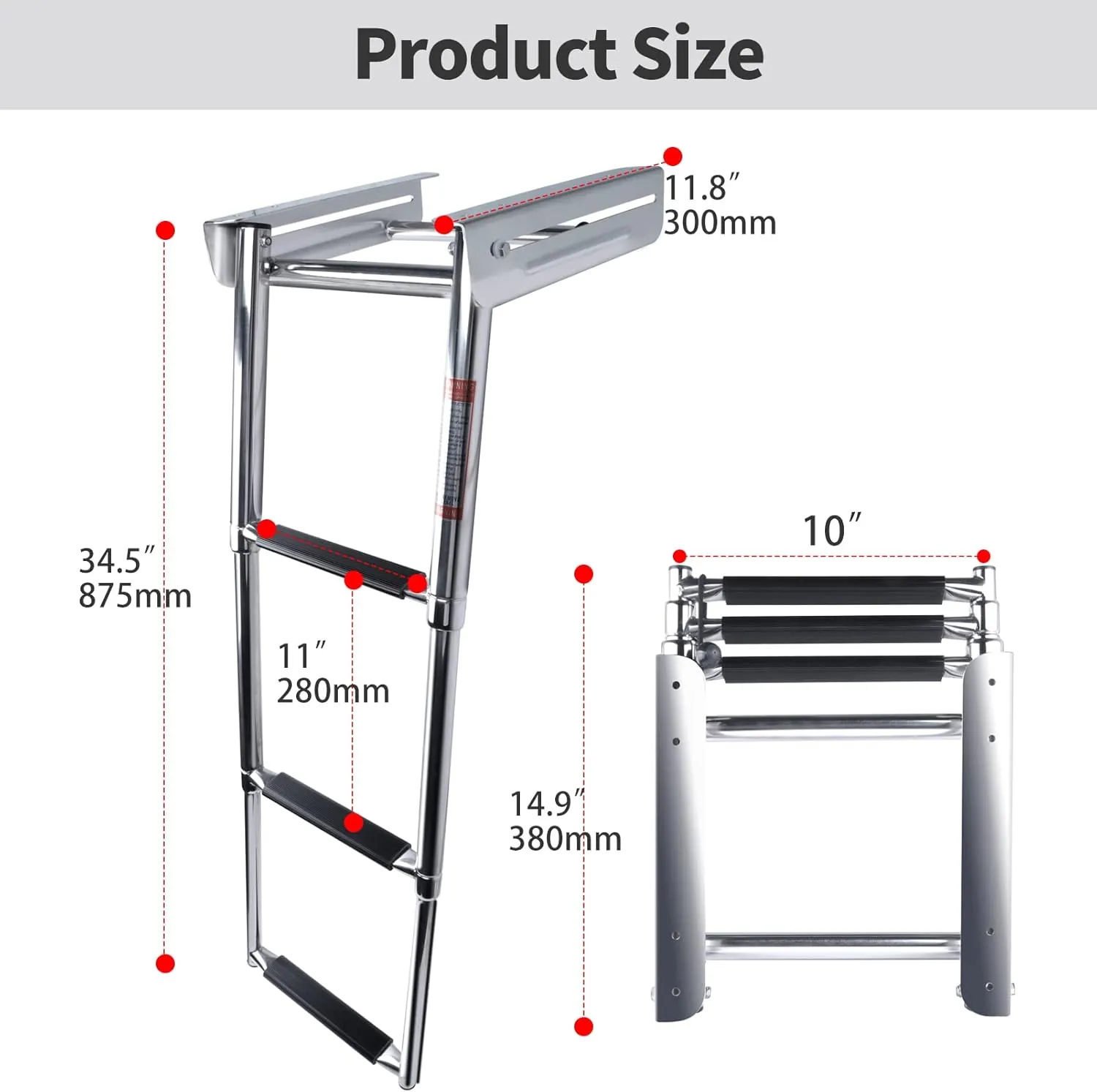 Marinebaby 3/4 Steps Under Platform Slide Mount Boat Boarding Ladder, Stainless Steel Telescoping Marine Ladder